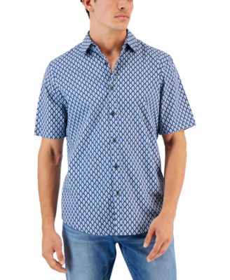 Alfani - Men's Llama Geo Print Short-Sleeve Button-Front Shirt