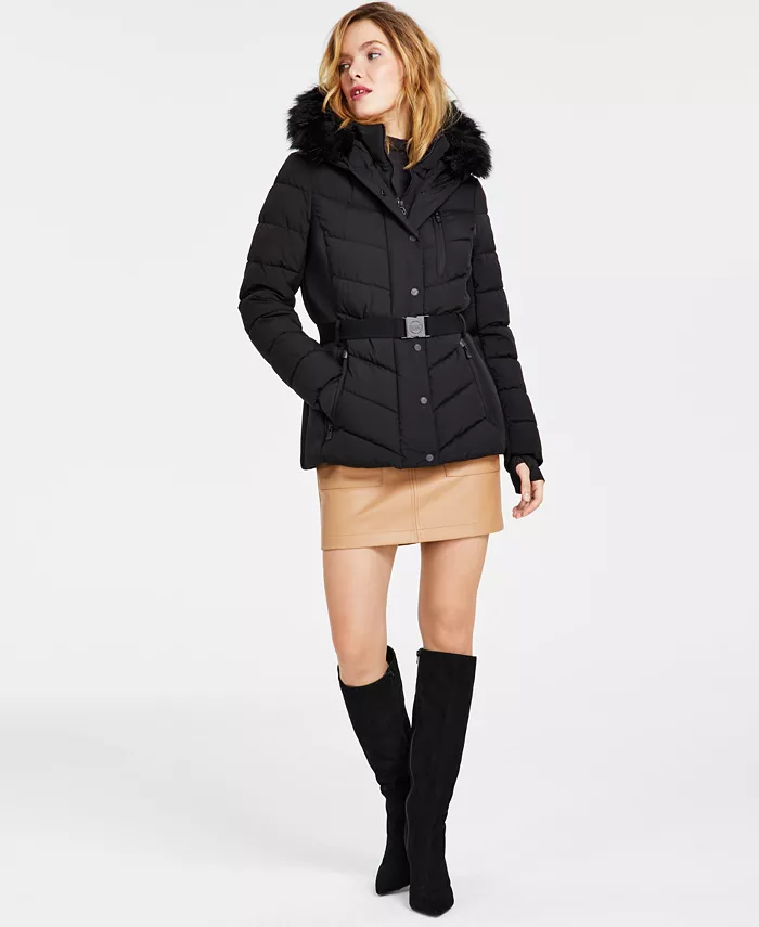 macys.com | Faux-Fur-Trim Hooded Puffer Coat