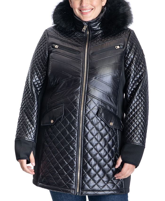 Michael Kors Women's Plus Size Faux-Fur-Trim Hooded Quilted Coat & Reviews  - Coats & Jackets - Plus Sizes - Macy's