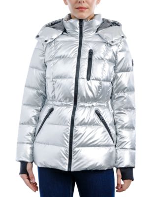Michael Kors Women's Hooded Metallic Puffer Coat - Macy's