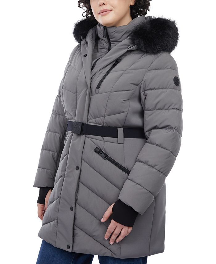 Michael Kors Plus Size Belted Faux-Fur-Trim Hooded Puffer Coat, Created for  Macy's & Reviews - Coats & Jackets - Plus Sizes - Macy's