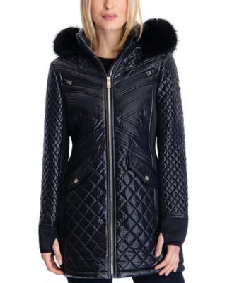 MICHAEL Michael Kors Women s Faux Fur Trim Hooded Quilted Coat Macy s