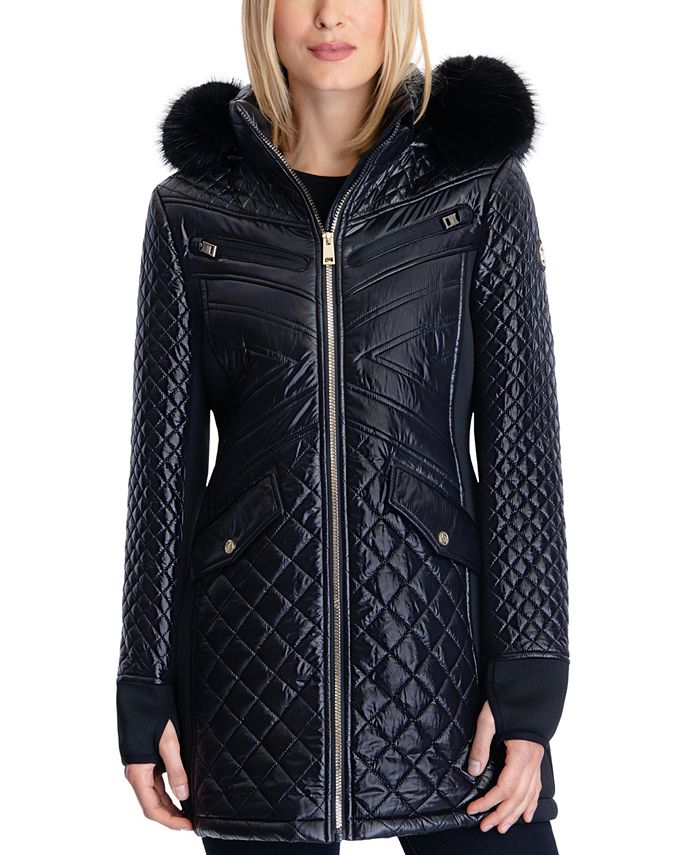 Savant broderi hardware Michael Kors Women's Faux-Fur-Trim Hooded Quilted Coat - Macy's
