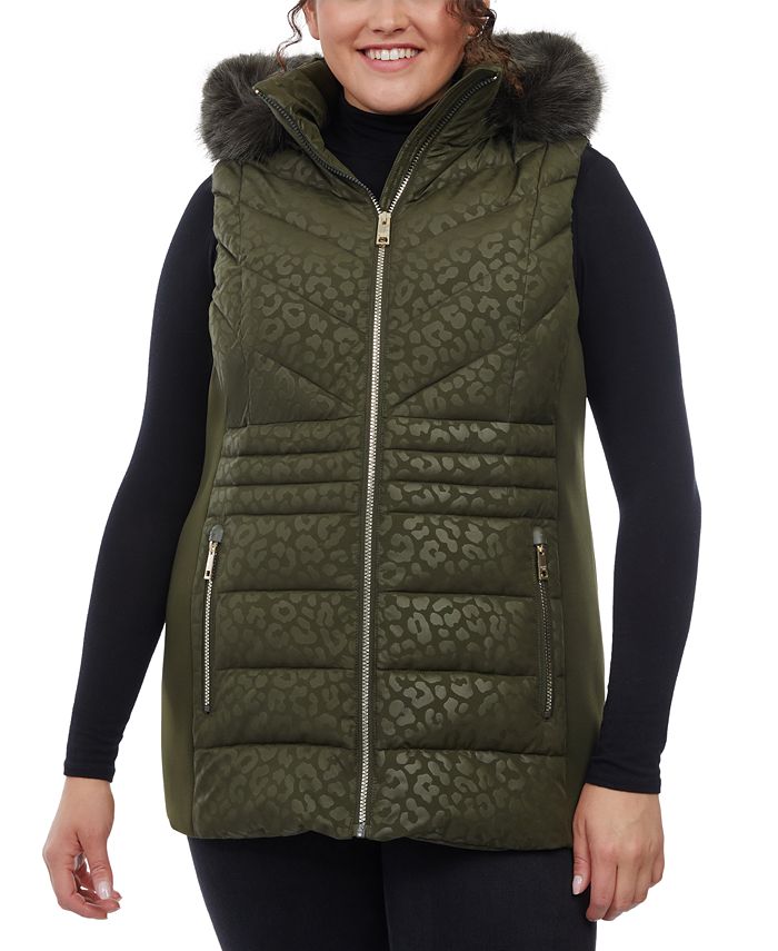 Michael Kors Plus Size Embossed Faux-Fur-Trim Hooded Puffer Vest & Reviews  - Coats & Jackets - Plus Sizes - Macy's