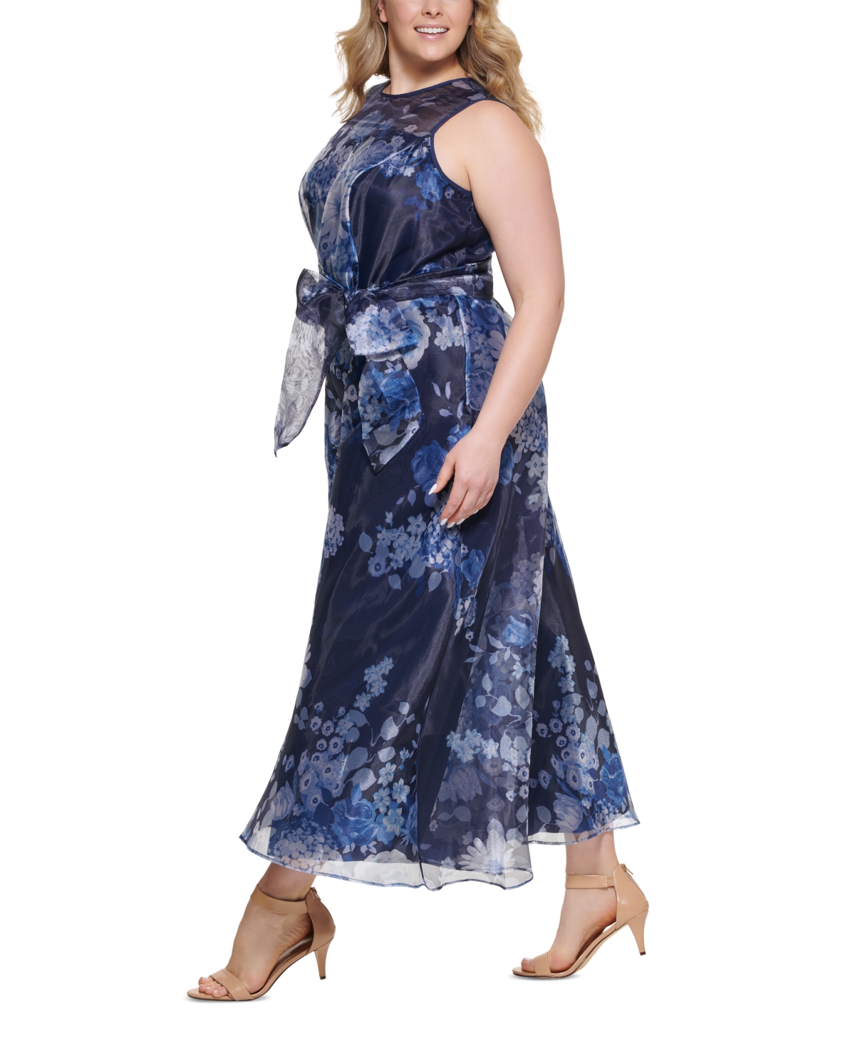 Eliza J Plus Size Printed Organza Wide-Leg Jumpsuit