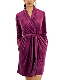 Women's Short Stretch Velour Wrap Robe, Created for Macy's