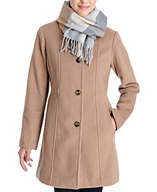 Women's Single-Breasted Coat & Printed Scarf