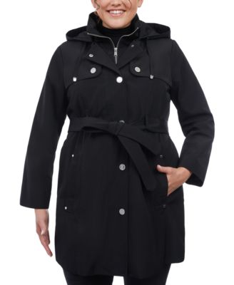 hooded belted raincoat