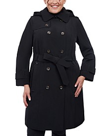 Women's Plus Size Hooded Double-Breasted Trench Coat