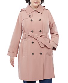 Women's Plus Size Hooded Double-Breasted Trench Coat