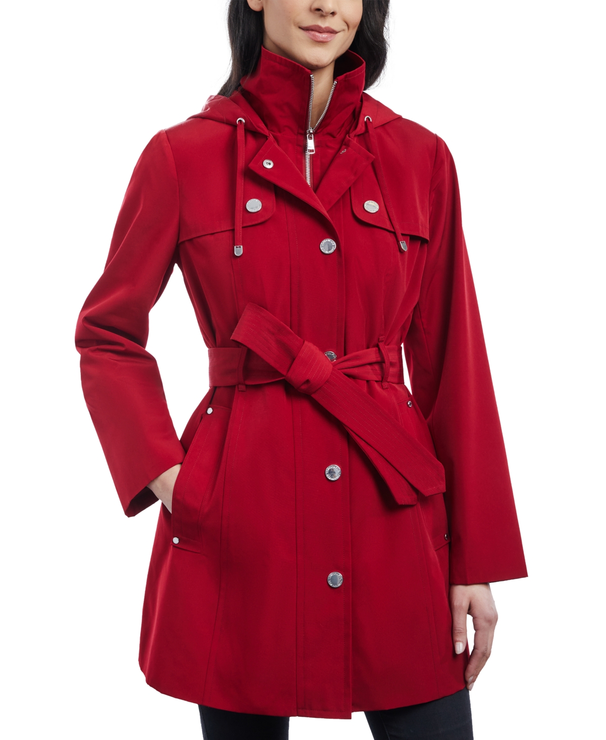 London Fog Women's Single-Breasted Hooded Raincoat | Smart Closet
