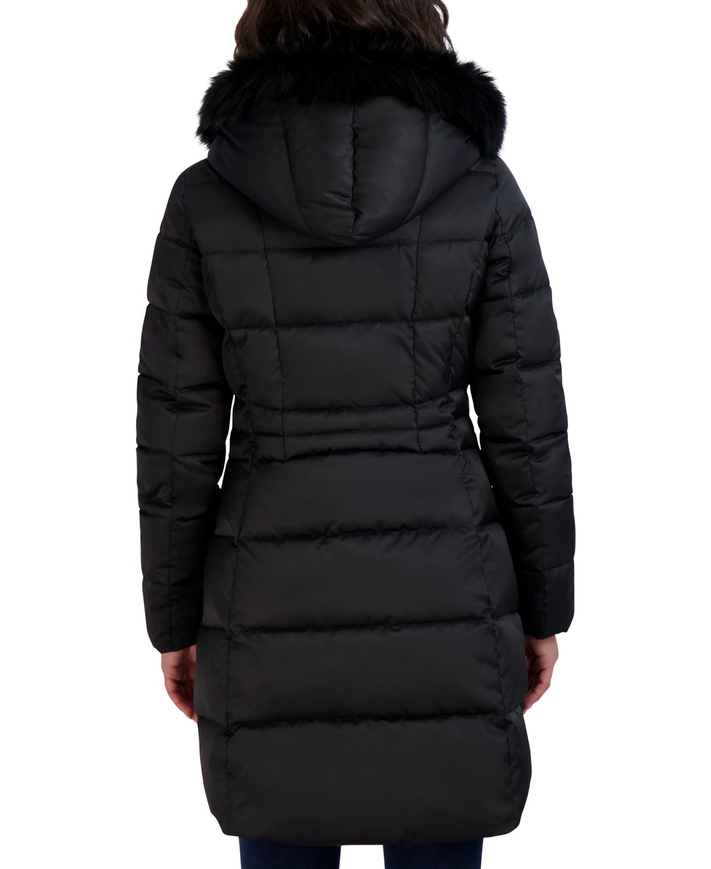 Женская куртка Tahari Velvet Bibbed Faux-Fur Hooded Puffer, цвет: Чёрный — фото 2