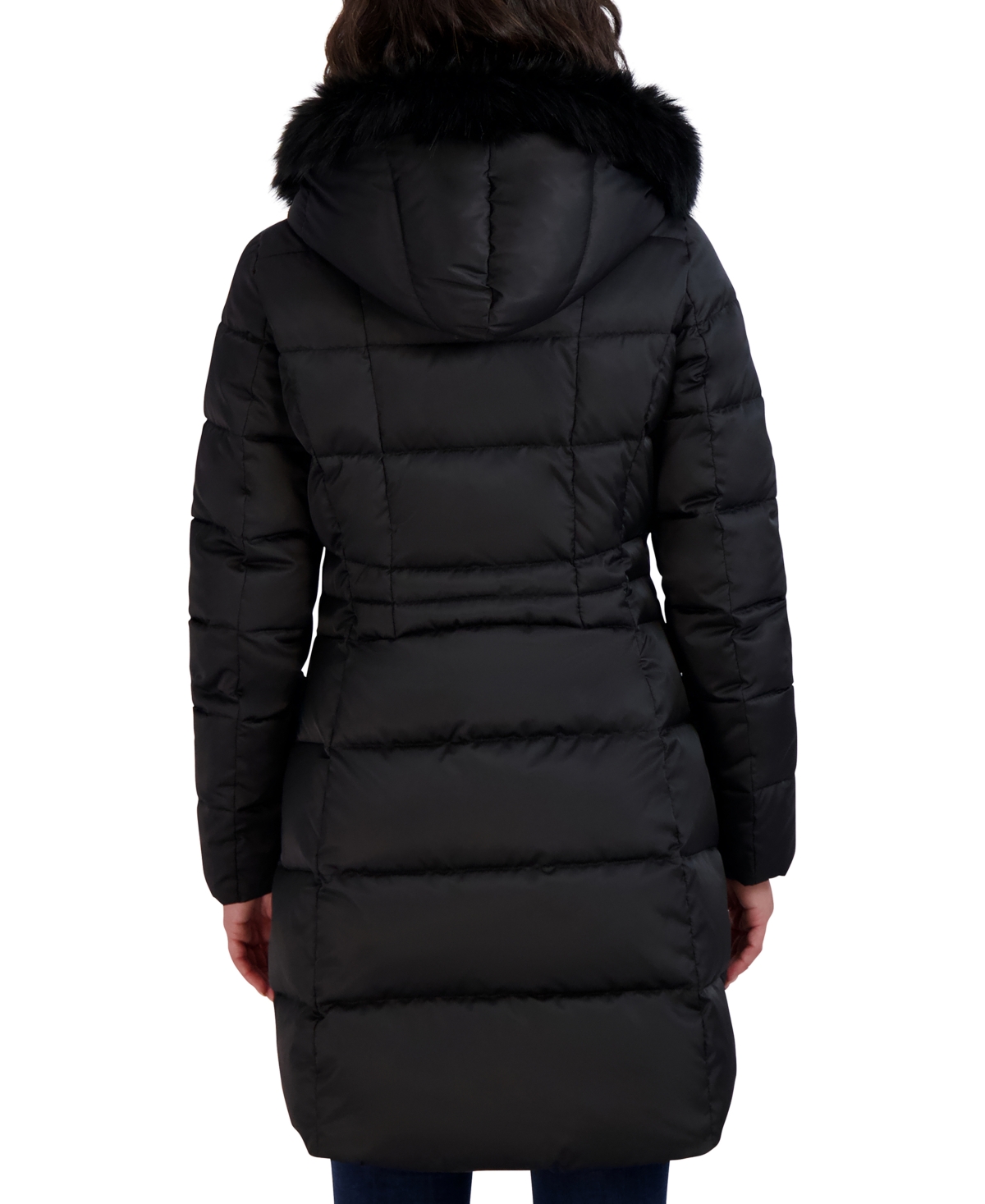 Tahari Womens Velvet Bibbed Faux-Fur Hooded Puffer Coat