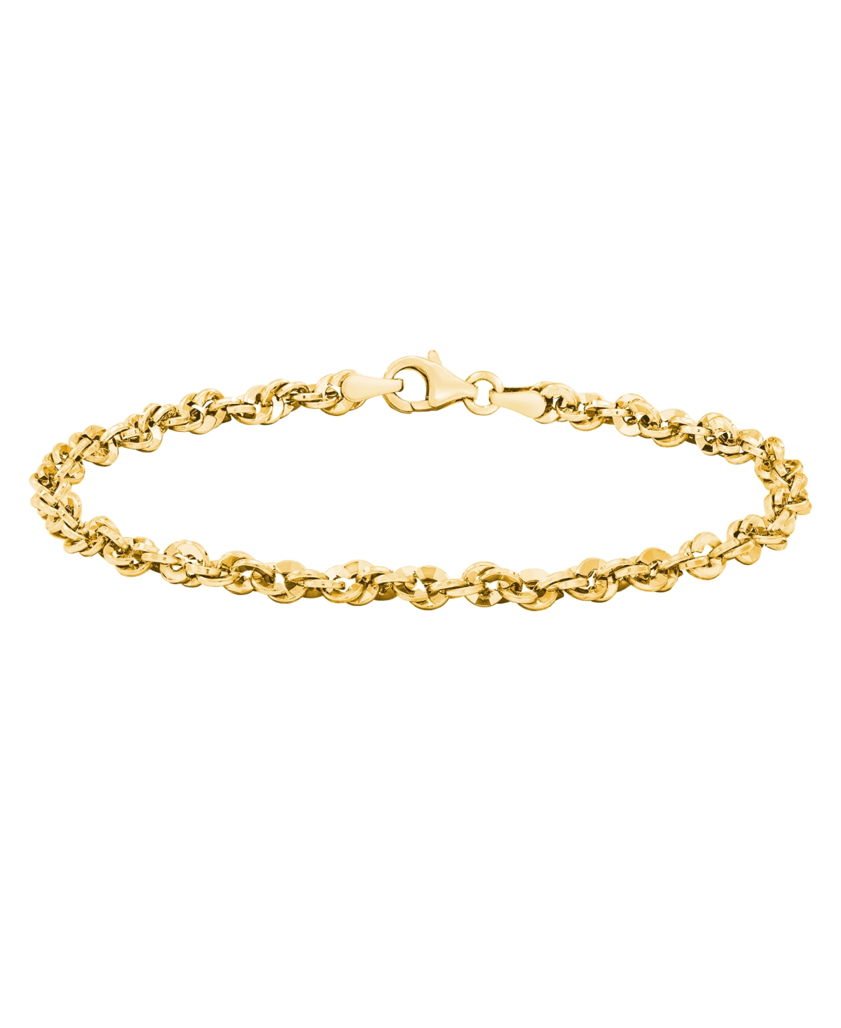Diamond Cut Rope, 7-1/2" Chain Bracelet (3-3/4mm) in 14k Gold, Made in Italy - Yellow Gold