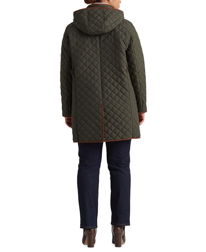 Lauren Ralph Lauren Plus Size FauxLeather Trimmed Hooded Quilted Coat
