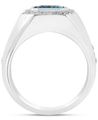 EFFY&reg; Men's London Blue Topaz (4-3/8 ct. t.w.) & White Topaz (1/2 ct. t.w.) Ring in Sterling Silver
