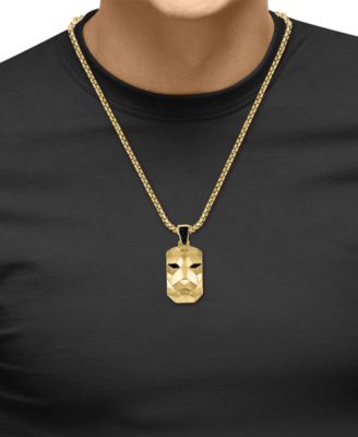 EFFY&reg; Men's Black Spinel Lion Dog Tag 22" Pendant Necklace in 14k Gold-Plated Sterling Silver & Black Rhodium