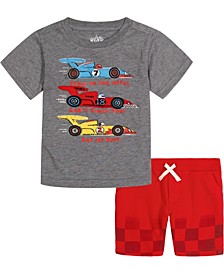 Little Boys Short Sleeve Racecar T-shirt and Printed French Terry Shorts, 2 Piece Set