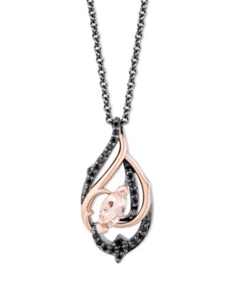 Enchanted Disney Fine Jewelry - Morganite (1/4 ct. t.w.) & Black Diamond (1/5 ct. t.w.) Maleficent Pendant Necklace in Black Rhodium-Plated Sterling Silver & 14k Rose Gold, 16" + 2" extender