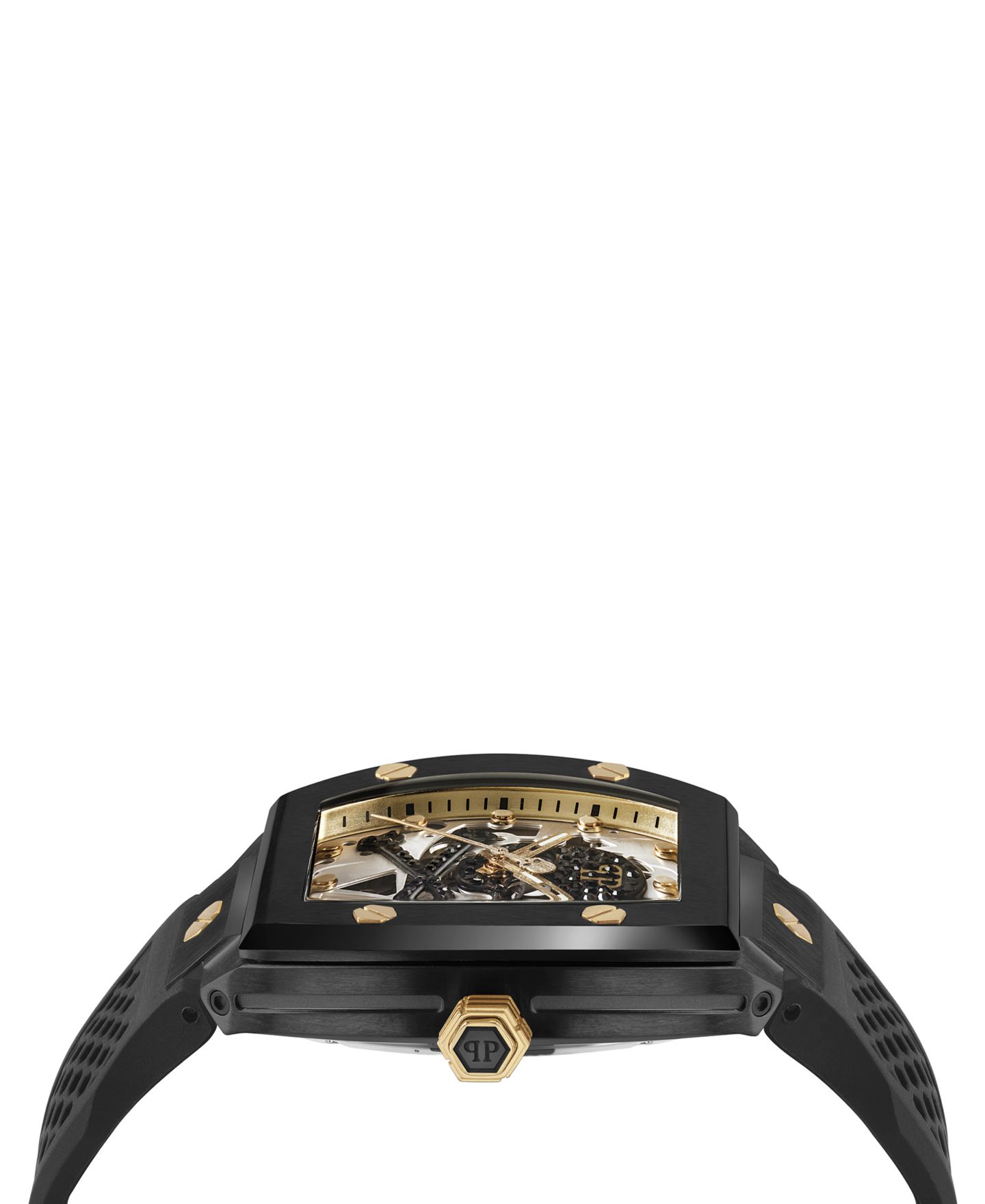 Мужские часы Philipp Plein Automatic The $keleton Black & Gold-Tone Tonneau Strap Watch 44mm — фото 2