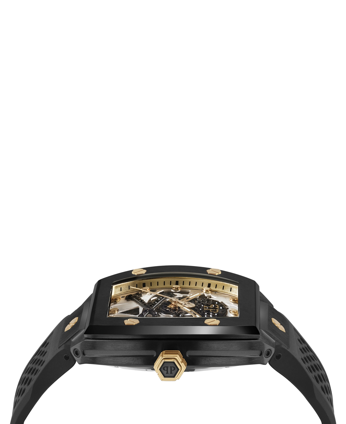 Shop Philipp Plein Men's Automatic The $keleton Black & Gold-tone Tonneau Strap Watch 44mm In Ip Black