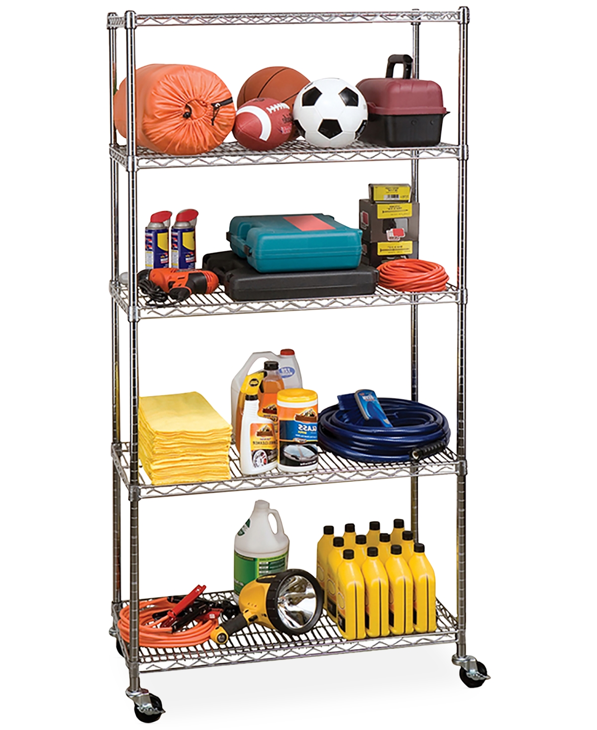 Shop Seville Classics Commercial-grade 5-tier Nsf-certified Steel Wire Wheeled Shelving In Chrome