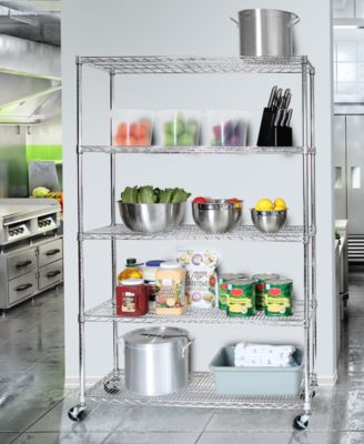Commercial-Grade 5-Tier NSF-Certified Steel Wire Wheeled Shelving