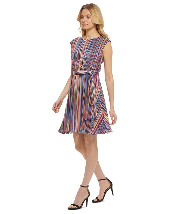 DKNY Striped Fit Flare Dress Macy s