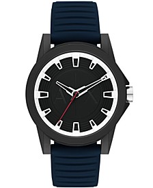 Men's Three Hand in Black Case with Navy Silicone Strap Watch, 44mm