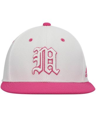 Men's White and Pink Miami Hurricanes On-Field Baseball Fitted Hat