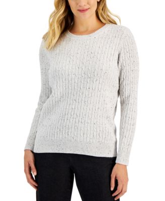 Women's Marl Crewneck Cable Sweater, Created for Macy's