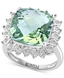 EFFY® Green Amethyst (9-1/3 ct. t.w.) & Diamond (1/5 ct. t.w.) Statement Ring in 14k White Gold
