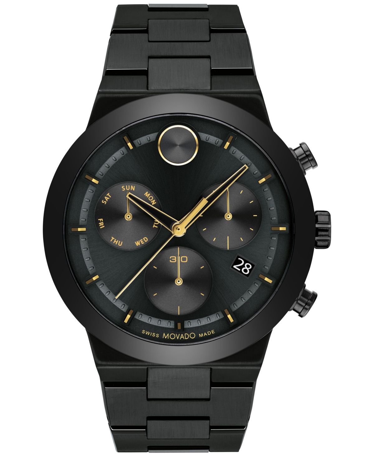 MOVADO MEN'S SWISS CHRONOGRAPH BOLD FUSION BLACK ION-PLATED STAINLESS STEEL BRACELET WATCH 44MM
