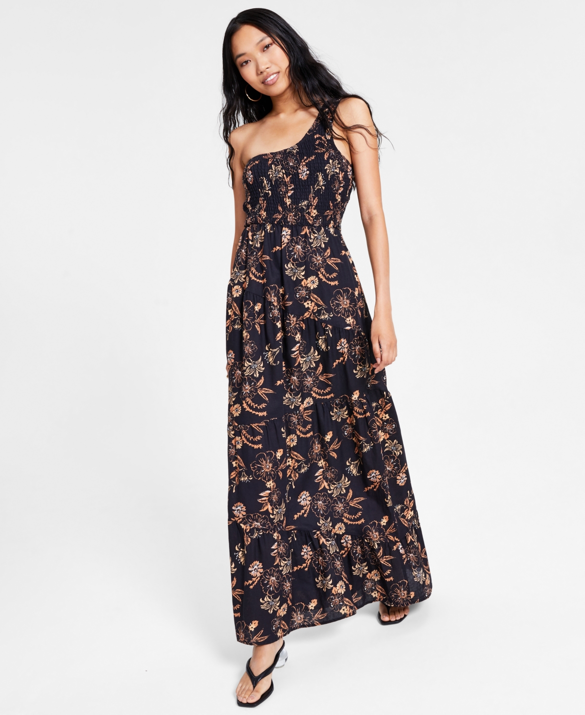 Charlie Holiday Pamela One-shoulder Linen & Cotton Maxi Dress In Sweet Tropics