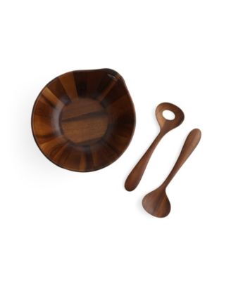 Portables Wood Salad Bowl with Servers 3 Piece Set