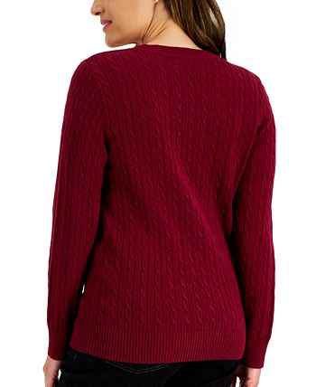 Karen Scott Women's Cotton Crewneck Cable Sweater, Created for Macy's ...
