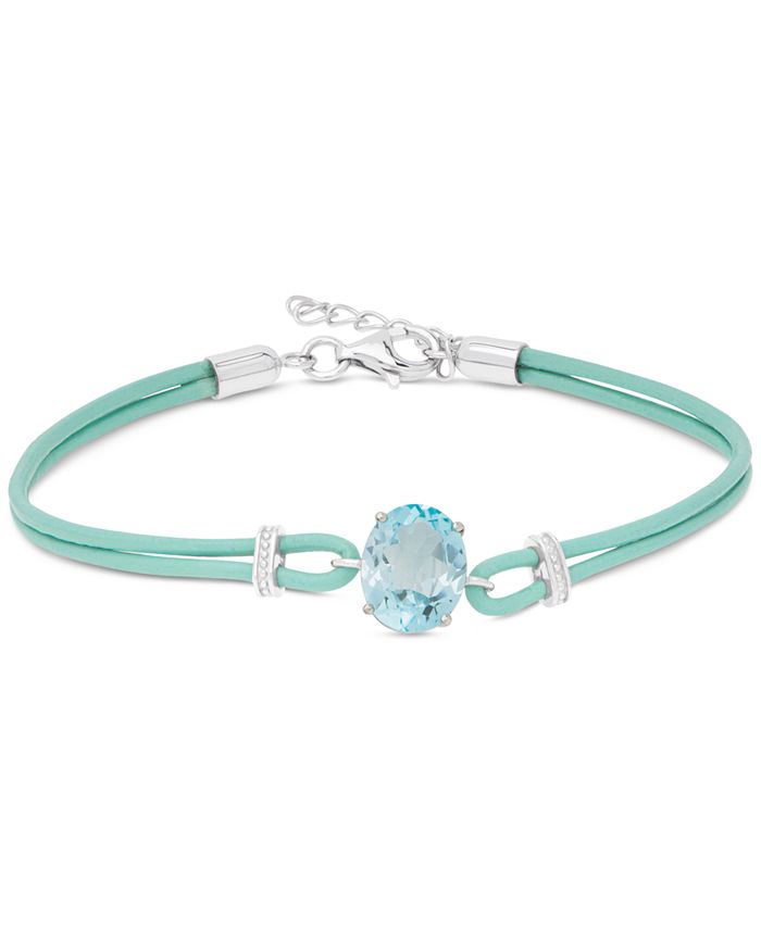 Macy s Blue Topaz Blue Leather Cord Bracelet 3 ct. t.w. in