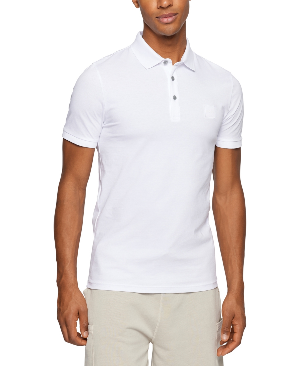 Hugo Boss Boss Men's Slim-fit Logo Patch Polo Shirt In White