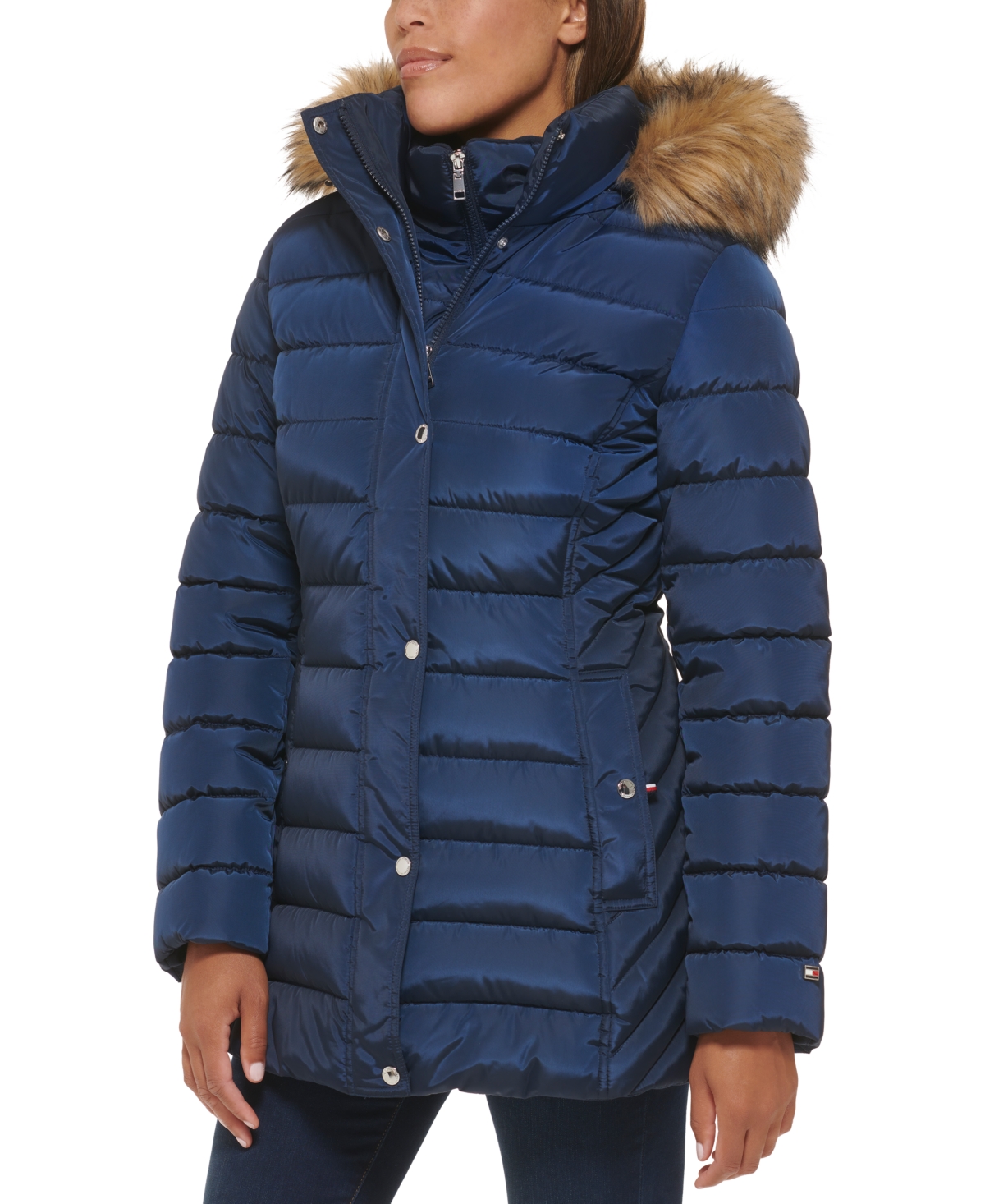 Tommy Hilfiger Women s Faux Fur Trim Hooded Puffer Coat Created for Macy s Black Smart Closet