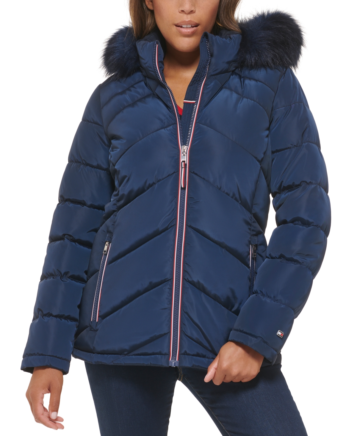 Tommy Hilfiger Faux-fur-trim Hooded Puffer Coat Navy | ModeSens