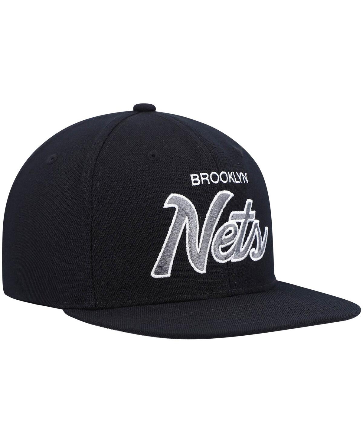 Mitchell & Ness Men's  Black New Jersey Nets Hardwood Classics Mvp Team Script 2.0 Snapback Hat In Black