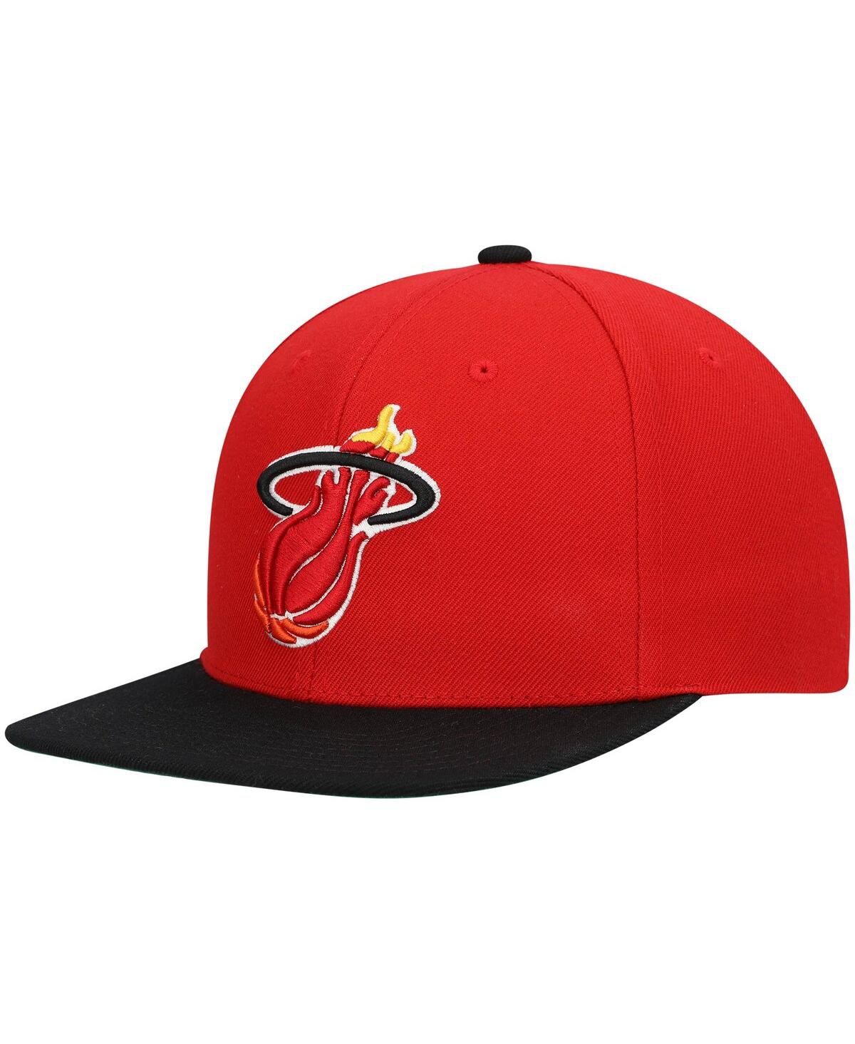 Mitchell & Ness Men's  Red, Black Miami Heat Hardwood Classics Team Two-tone 2.0 Snapback Hat In Red,black