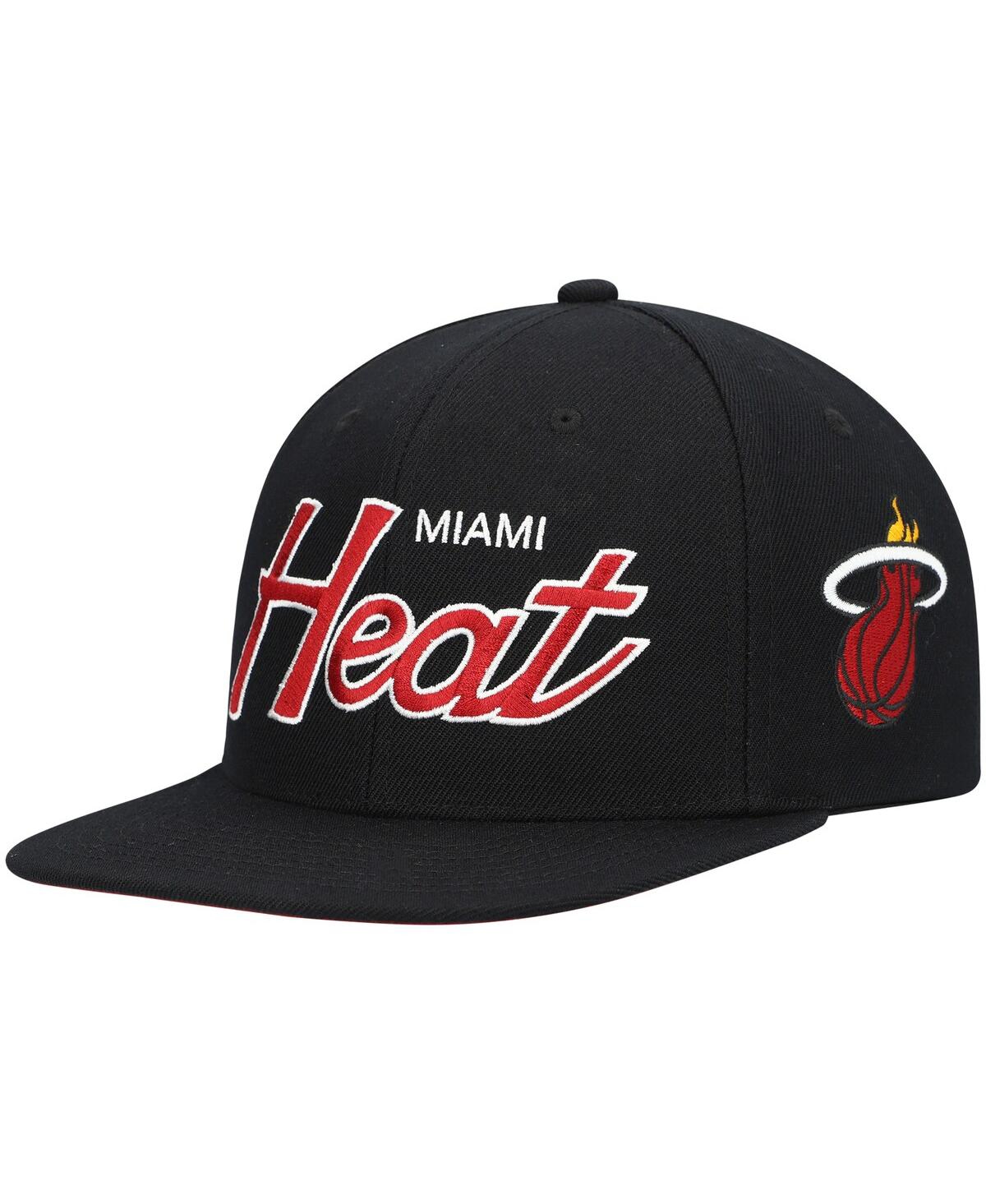 Mitchell & Ness Men's  Black Atlanta Hawks Hardwood Classics Script 2.0 Snapback Hat
