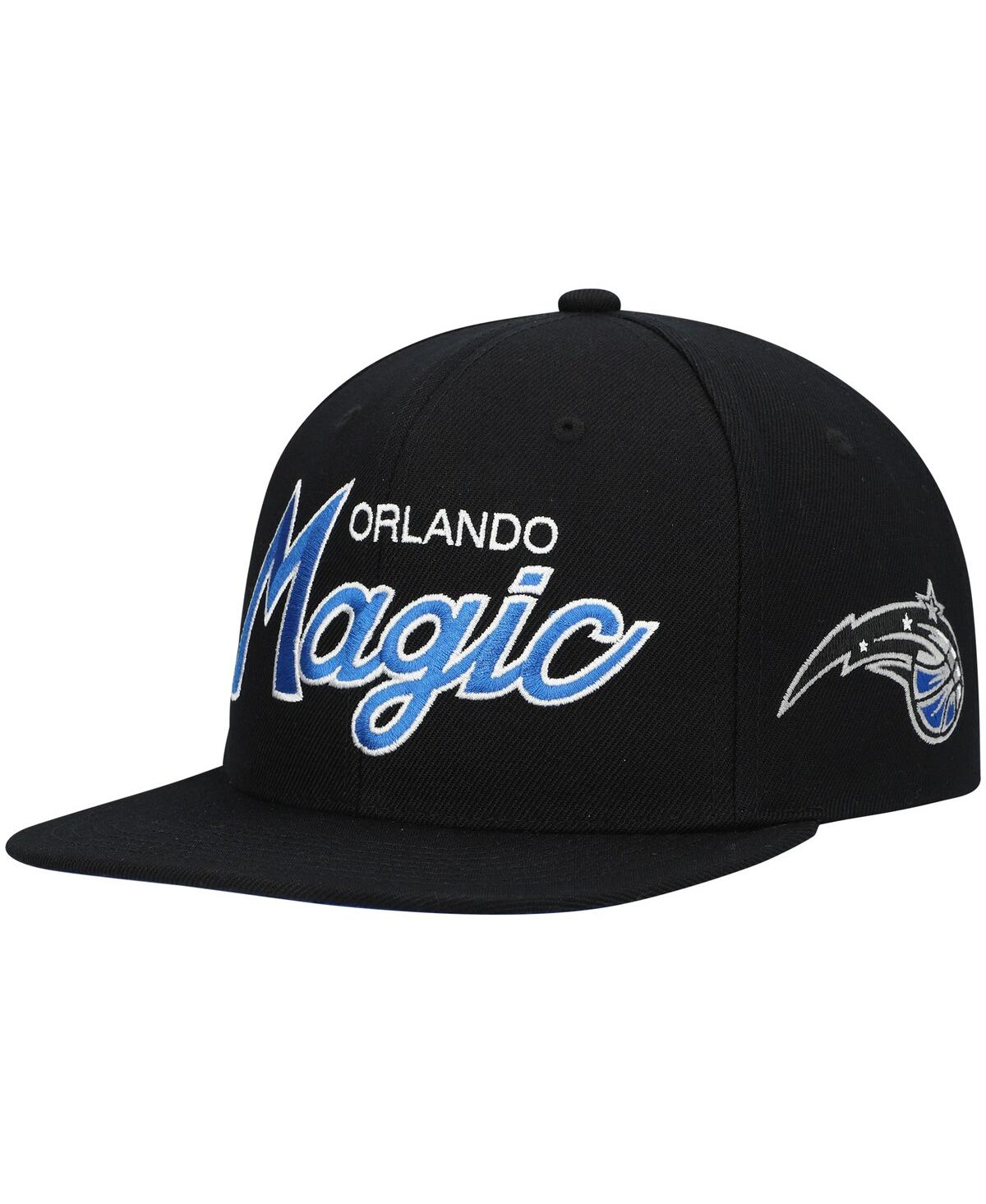 Mitchell & Ness Men's  Black Orlando Magic Hardwood Classics Mvp Team Script 2.0 Snapback Hat In Black