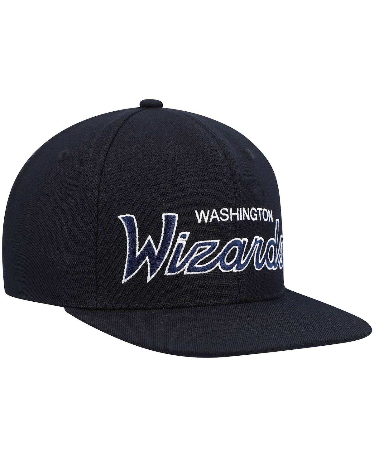 Mitchell & Ness Men's  Black Washington Wizards Hardwood Classics Script 2.0 Snapback Hat In Black