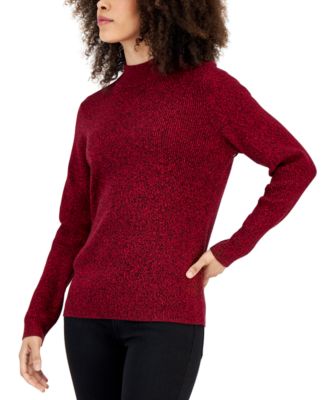 Karen Scott - Petite Cotton Ribbed Mock-Neck Sweater