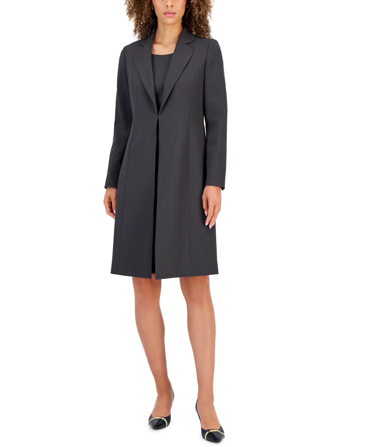 Le Suit Women's Crepe Topper Jacket & Sheath Dress Suit Set, Regular and Petite - Charcoal