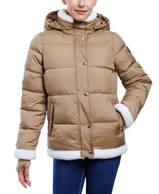 Petite Fleece-Trim Hooded Puffer Coat 