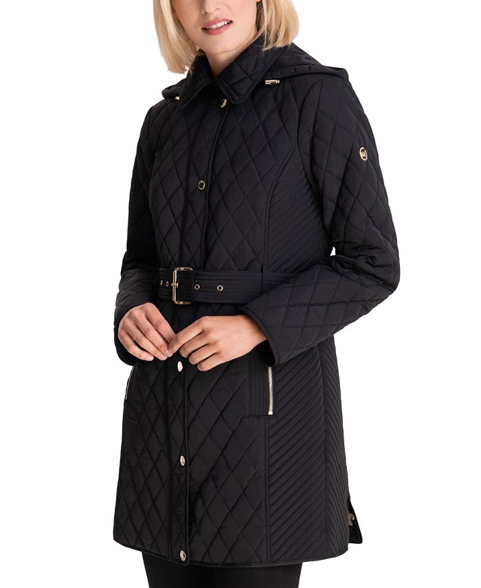 Michael Kors Women's Hooded Quilted Belted Jacket, Created for Macy's