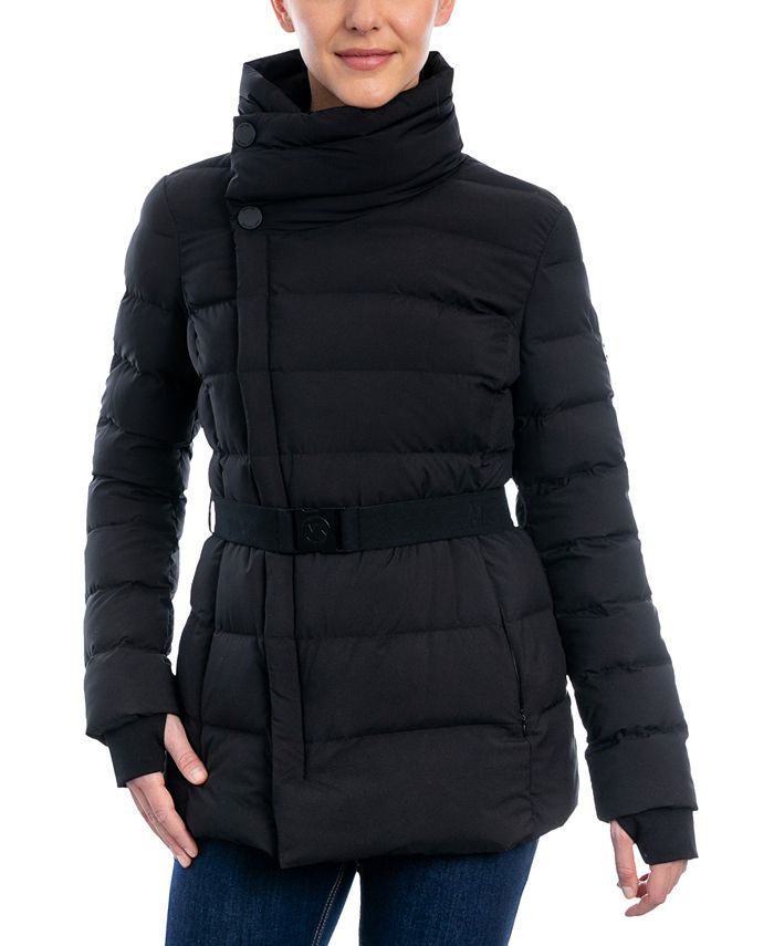 Michael Kors Womens Asymmetric Belted Packable Down Puffer Coat And Reviews Coats And Jackets